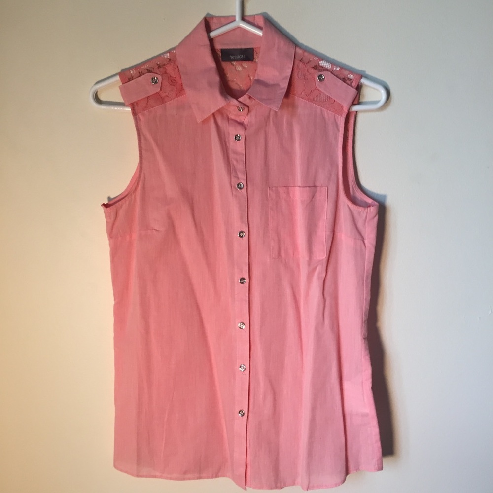 Sleeveless Cotton Button Down Shirt